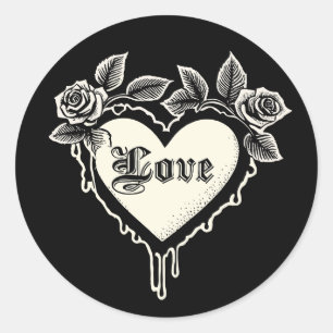 Goth Heart with Roses and Drips Classic Round Sticker