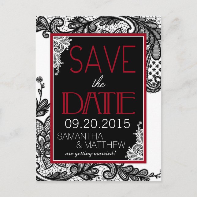Goth Lace Save the Date Announcement Postcard (Front)