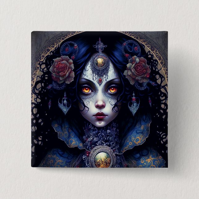 Goth Lady Gothic Fantasy Art 2 Inch Square Button (Front)