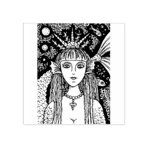 GOTH MERMAID, BLACK SEA SIREN FANTASY WHIMSY, FISH RUBBER STAMP