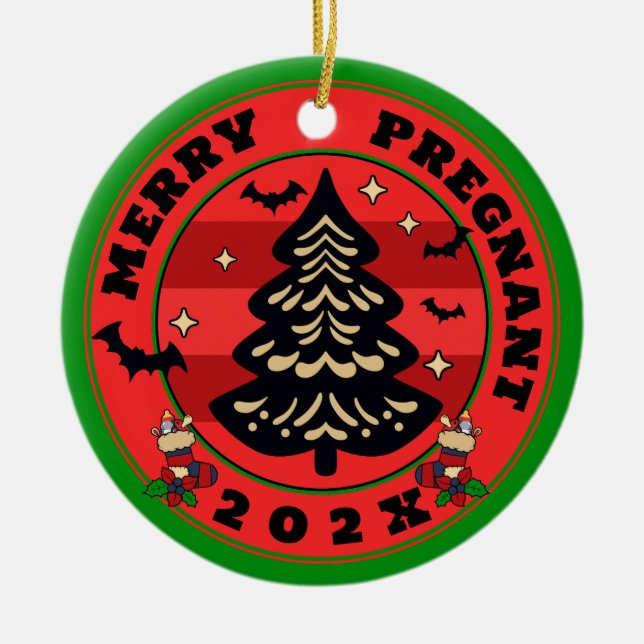 Goth Merry & Pregnant Christmas Ceramic Ornament (Front)