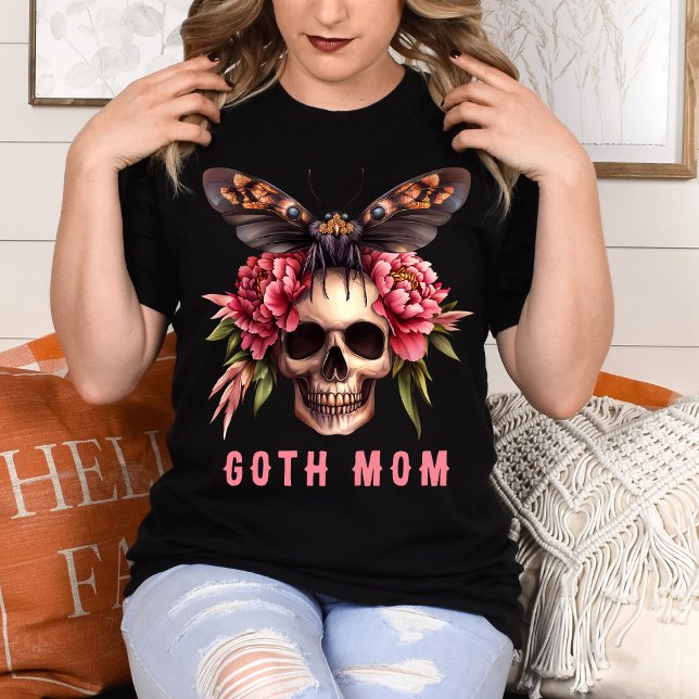 Goth Mom Floral Skull Moth Pink Mother's Day T-Shirt (Creator Uploaded)