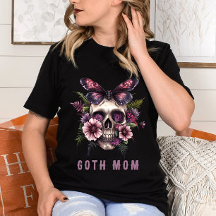 Goth Mom Floral Skull Moth Purple Mother's Day T-Shirt