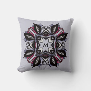 Goth Monogram Black Purple Gothic Mandala Throw Pillow