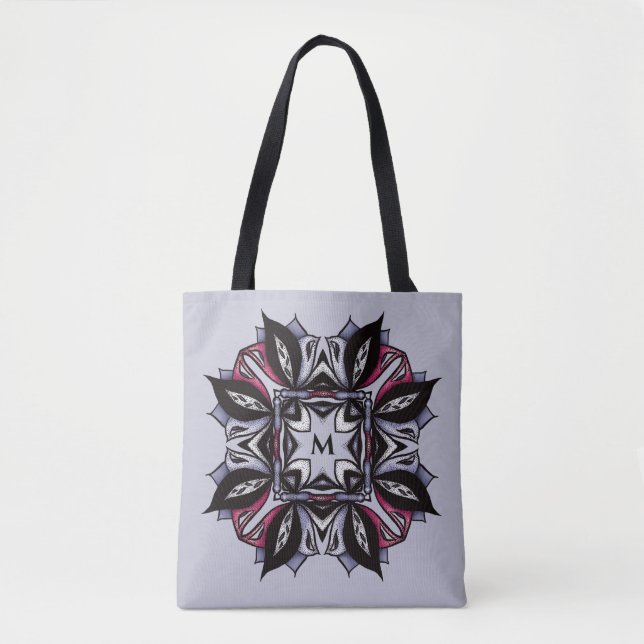 Goth Monogram Black Purple Gothic Mandala Tote Bag (Front)