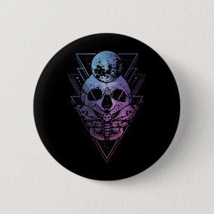 Goth Moon Skull Gothic Wicca Crescent Lunar Moth 2 Inch Round Button