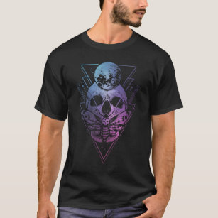 Goth Moon Skull Gothic Wicca Crescent Lunar Moth T-Shirt