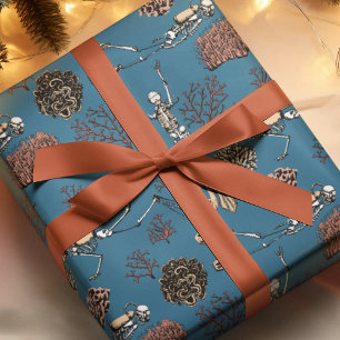 Goth Navy Skeleton Scuba Diver Wrapping Paper