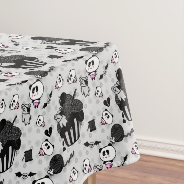 Goth Panda Baby Skull Cupcakes Doodles Tablecloth (In Situ)