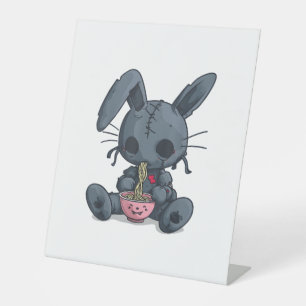 Goth Pastel Creepy Kawaii Rabbit Bunny Voodoo Doll Pedestal Sign