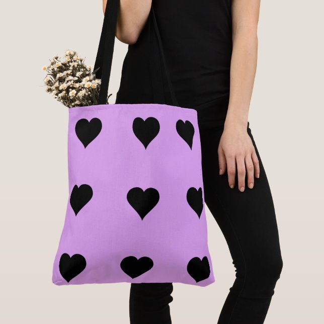 Goth Pink and Black Heart Design Tote Bag (Close Up)