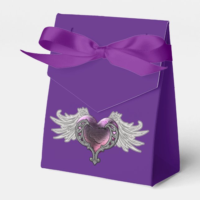 Goth Pink Heart with Angel Wings Favor Box (Front Side)