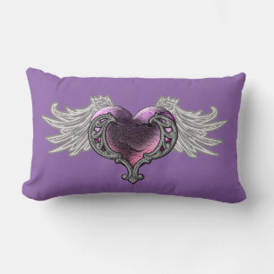 Goth Pink Heart with Angel Wings Throw Pillow