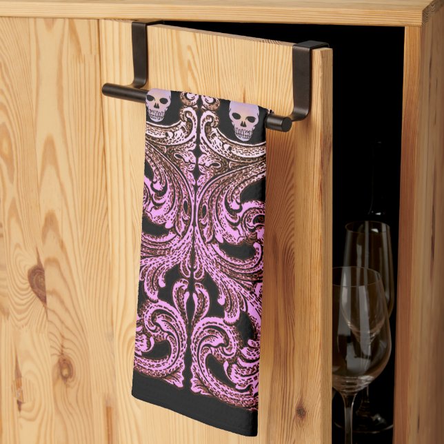 Goth Pink Ornament with Skull  Kitchen Towel (Thirds Fold)