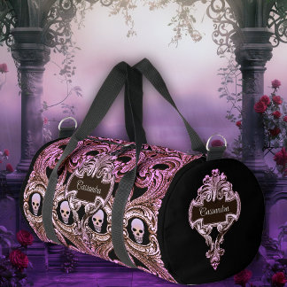 Goth Pink Ornament with Skull Personalized Duffle Bag