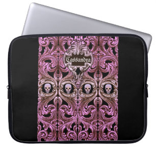 Goth Pink Ornament with Skull Personalized Laptop Sleeve