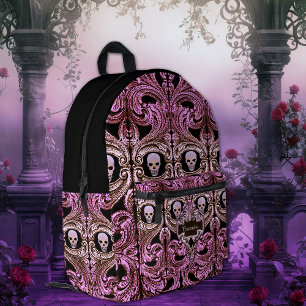 Goth Pink Ornament with Skull Personalized  Printed Backpack
