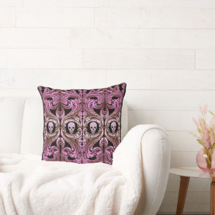 Goth Pink Ornament with Skull Throw Pillow