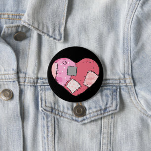Goth Pink Patched Up Heart 3 Inch Round Button