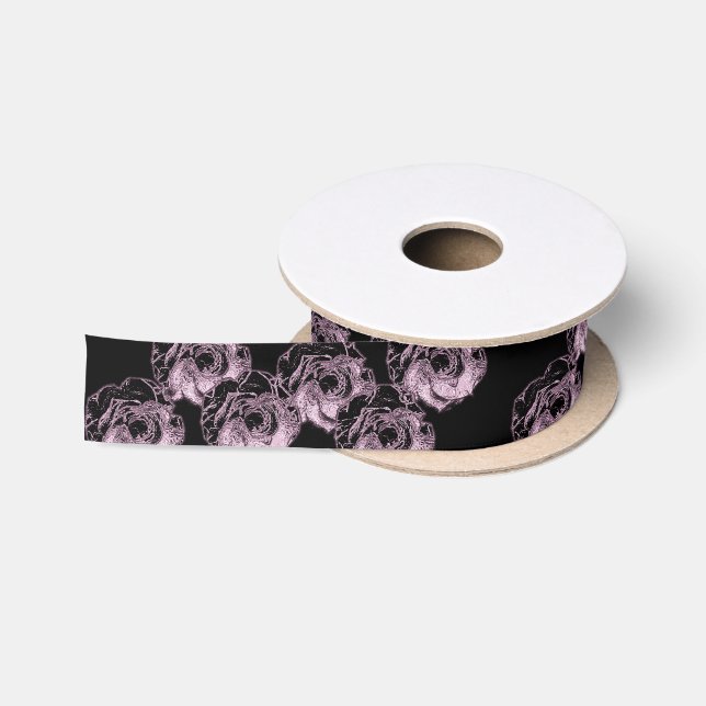 goth pink roses satin ribbon (Spool)