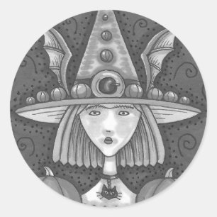 GOTH PUMPKIN WITCH HALLOWEEN STICKERS SHEET Round