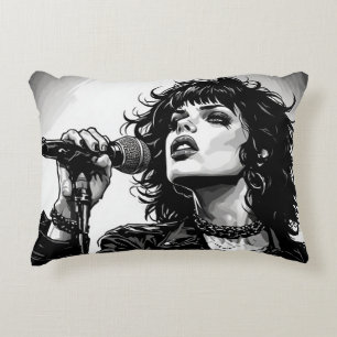 Goth Punk Girl Singer 50s Graphic Retro Comics BW Accent Pillow