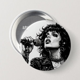 Goth Punk Girl Singer Retro Graphic Art Style 3 Inch Round Button