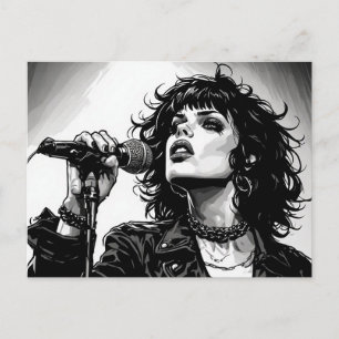 Goth Punk Girl Singer Retro Graphic Art Style Postcard