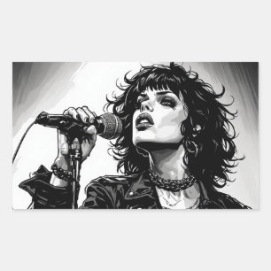Goth Punk Girl Singer Retro Graphic Art Style Sticker