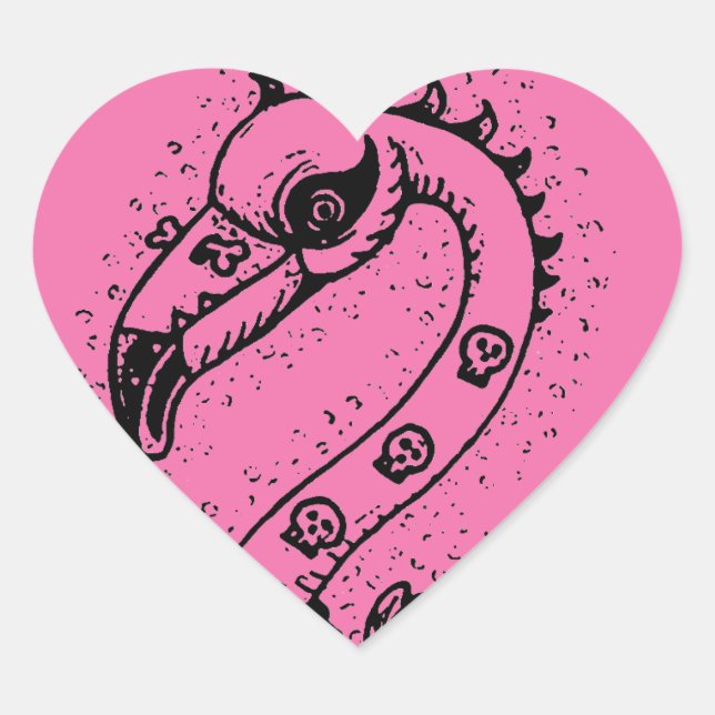 GOTH PUNK ROCKER FLAMINGO, SKULLS, SPIKED HAIR HEART STICKER (Front)