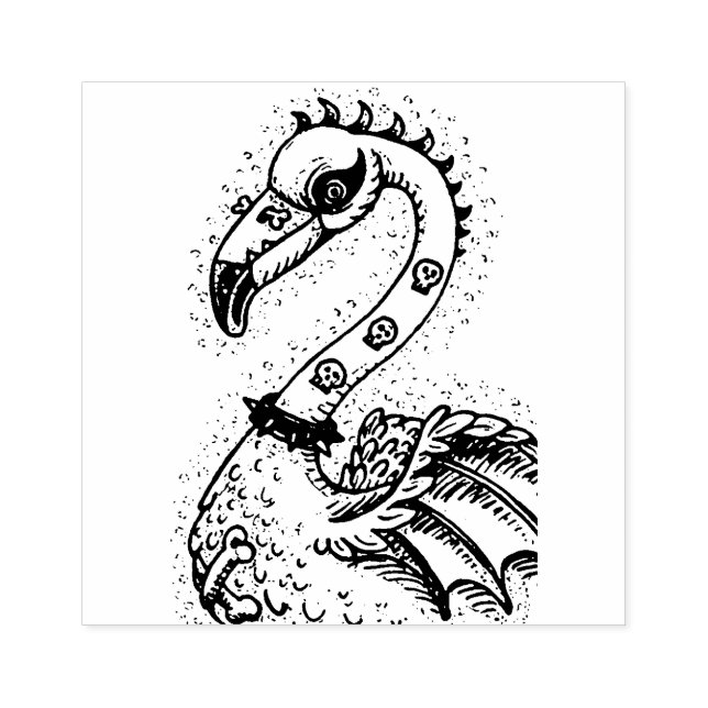 GOTH PUNK ROCKER FLAMINGO, SKULLS, SPIKED HAIR RUBBER STAMP (Imprint)