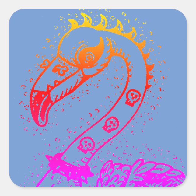 GOTH PUNK ROCKER FLAMINGO, SKULLS, SPIKED HAIR SQUARE STICKER (Front)
