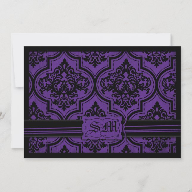 Goth Purple Black Damask Wedding Envelope Invitation (Front)