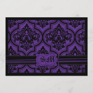Goth Purple Black Damask Wedding Envelope Invitation