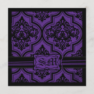 Goth Purple Black Damask Wedding Invitations