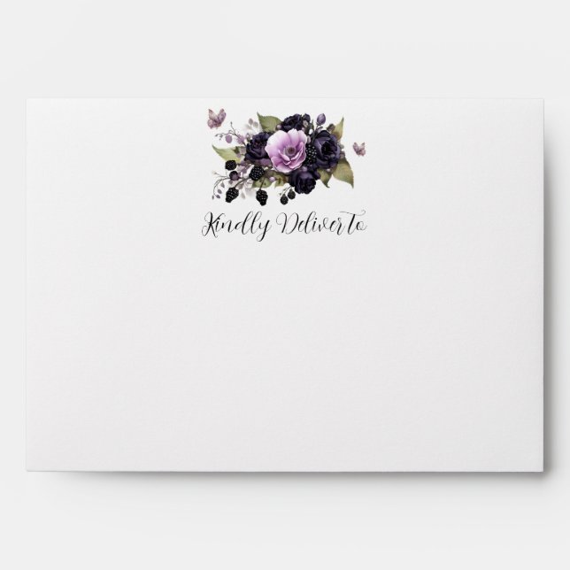 Goth Purple & Black Moody Florals Quinceañera  Envelope (Front)