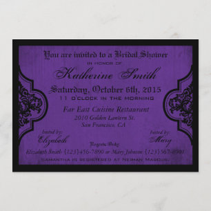 Goth Purple Damask Grunge Bridal Shower Invitation