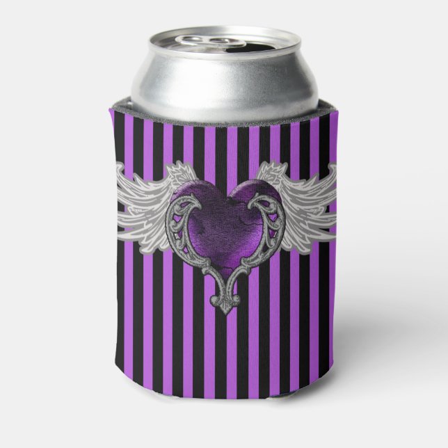 Goth Purple Heart with Angel Wings Can Cooler (Can Back)