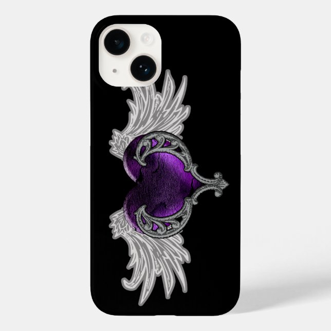 Goth Purple Heart with Angel Wings Case-Mate iPhone Case (Back)