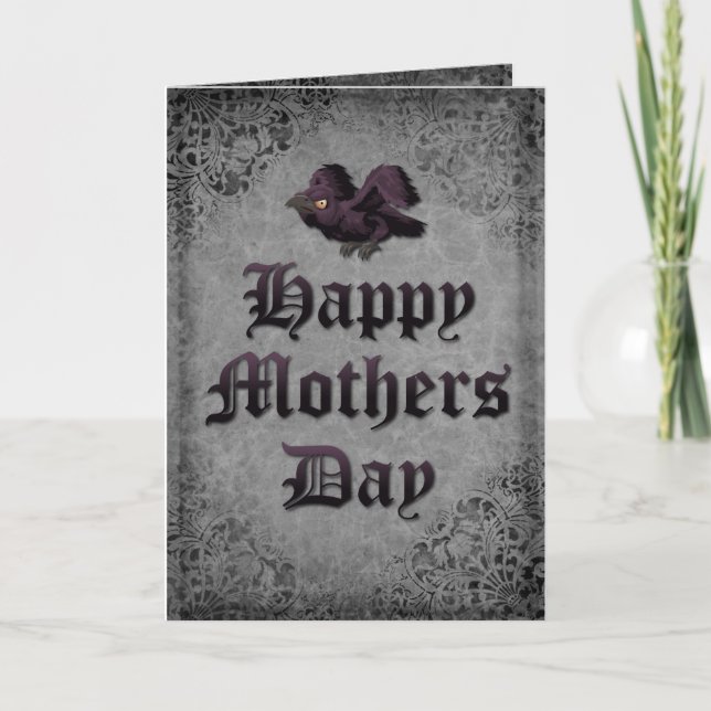 Goth Raven and Bird Skull Mothers Day Card (Front)
