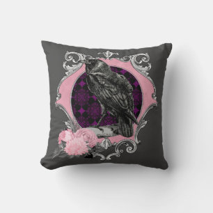 Goth Raven Rose Frame Throw Pillow