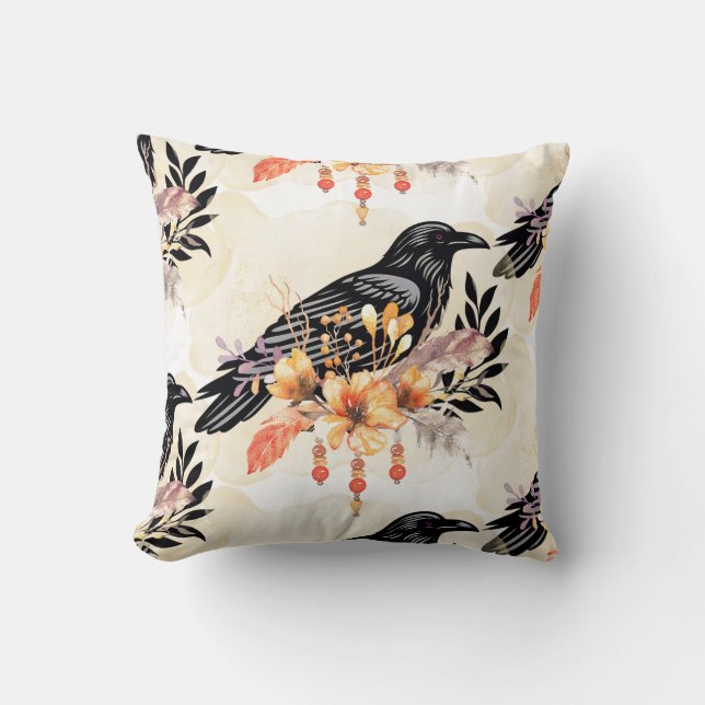 Goth Raven Throw Pillow (Front)