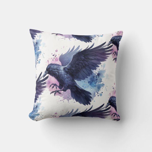 Goth Raven Throw Pillow (Front)