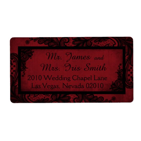 Goth Red Black Lace Grunge Wedding Label Shipping Label