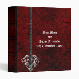 Goth Red Damask Silver Heart Wedding Album Binder
