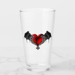 Goth Red Heart with Bat Wings Glass Cup
