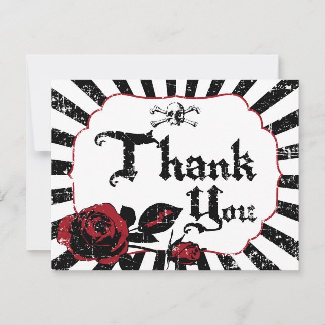 Goth Red Rose Crâne Grunge Pirate Carte de remerci (Devant)