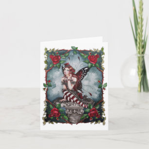 Goth red rose fairy greeting card