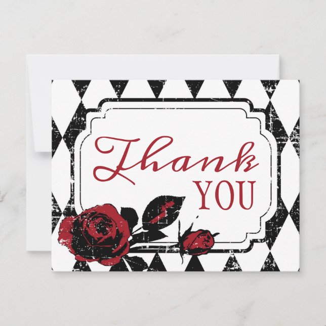 Goth Red Rose Grunge Diamant Carte de remerciement (Devant)