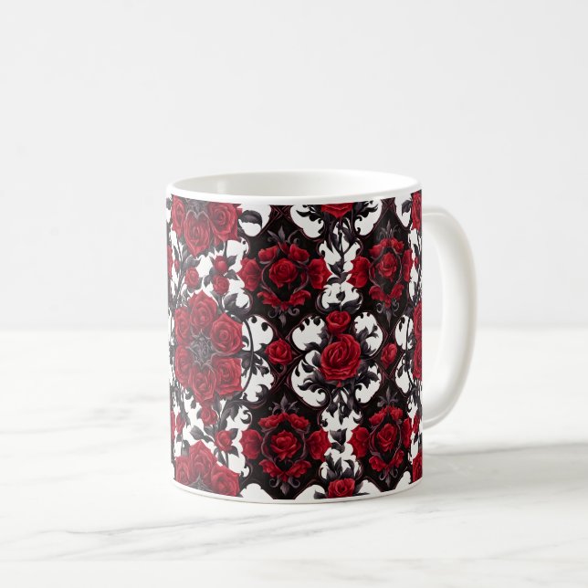 Goth Red Roses on White Background #4 Coffee Mug (Front Right)